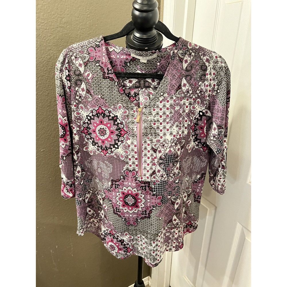 Valerie Stevens Multicolor Floral 3/4 Sleeve Top Size Small